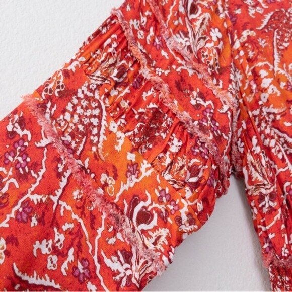 IRO Rhodey Frayed Ruffle Trim Crepe Playsuit 44 Red Romper Floral 12 - Picture 9 of 14